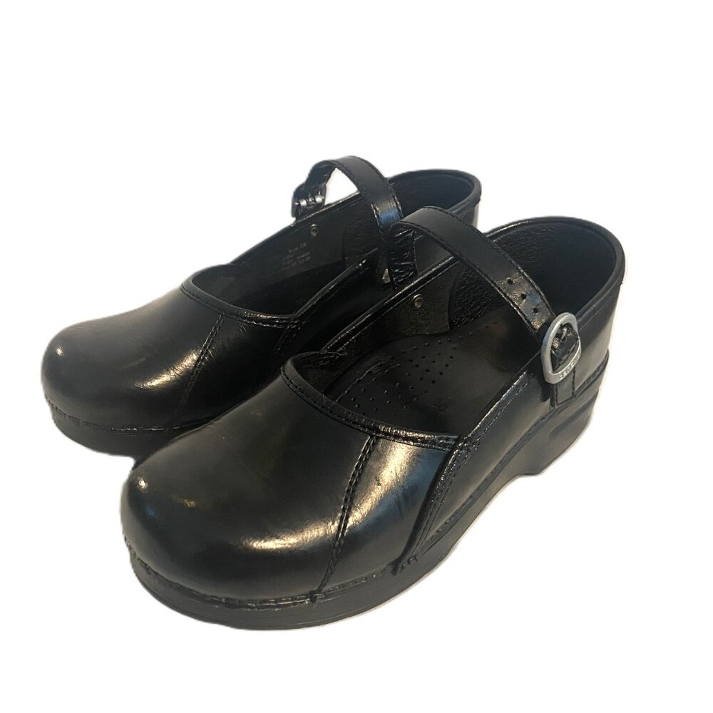 Dansko Marcelle Black Leather Mary Jane Clogs Size 38 (US 8)